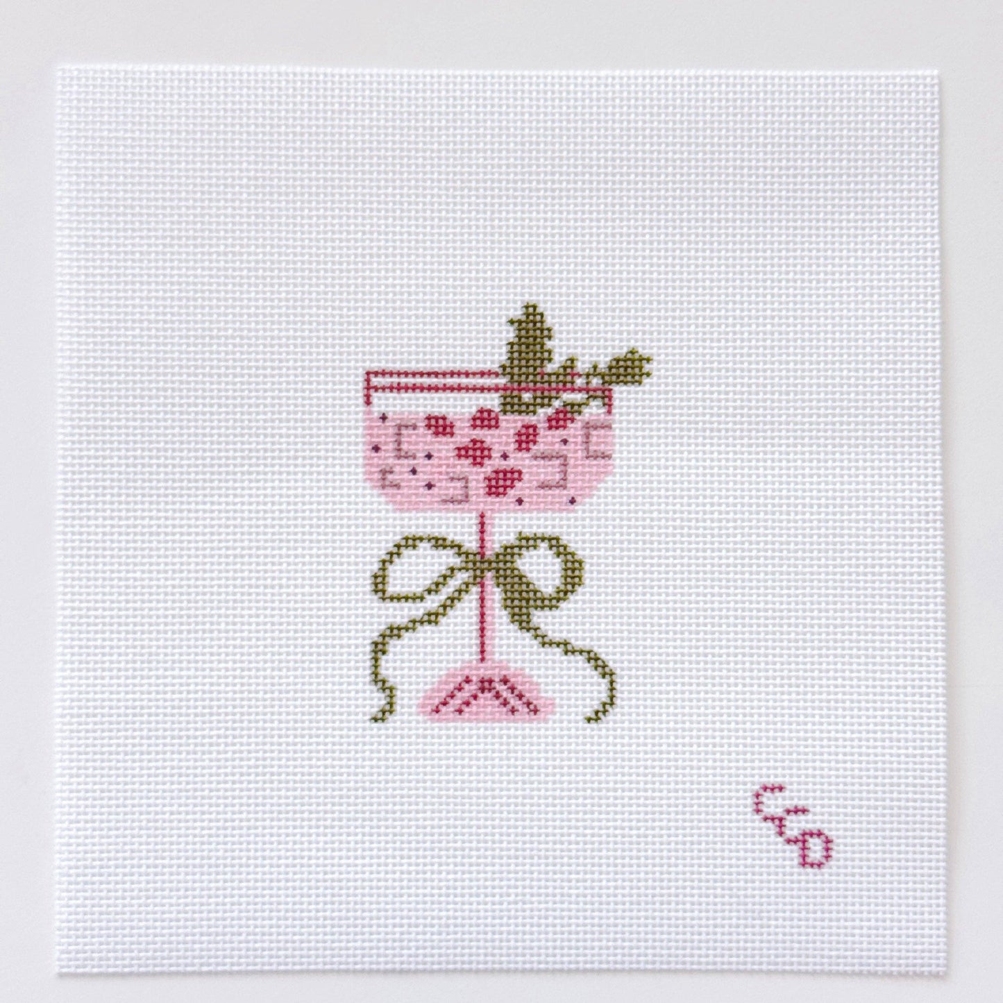 Christmas Cocktail Mini Needlepoint Canvas, Modern Needlepoint, 18 Mesh 2”x3” Design