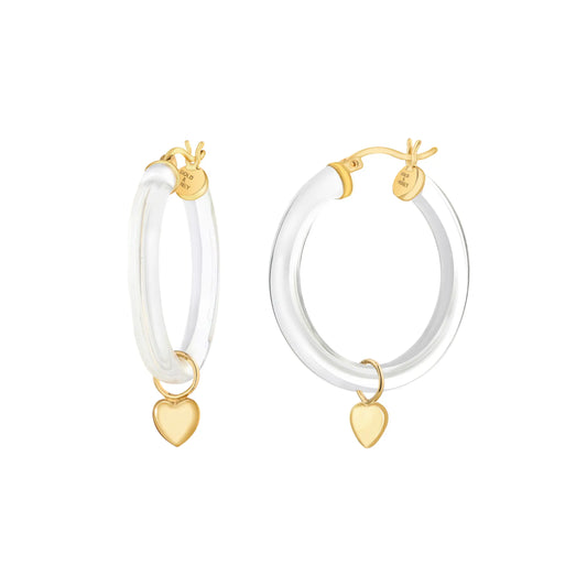 1.35" Heart Charm Hoop Earrings