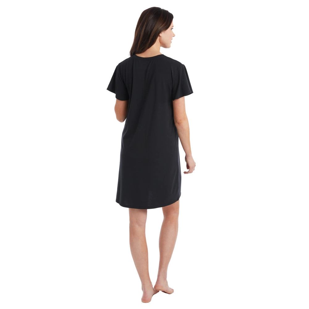 Brie - 36" Flutter Cap Sleeve Black Sleep Shirt Pajamas