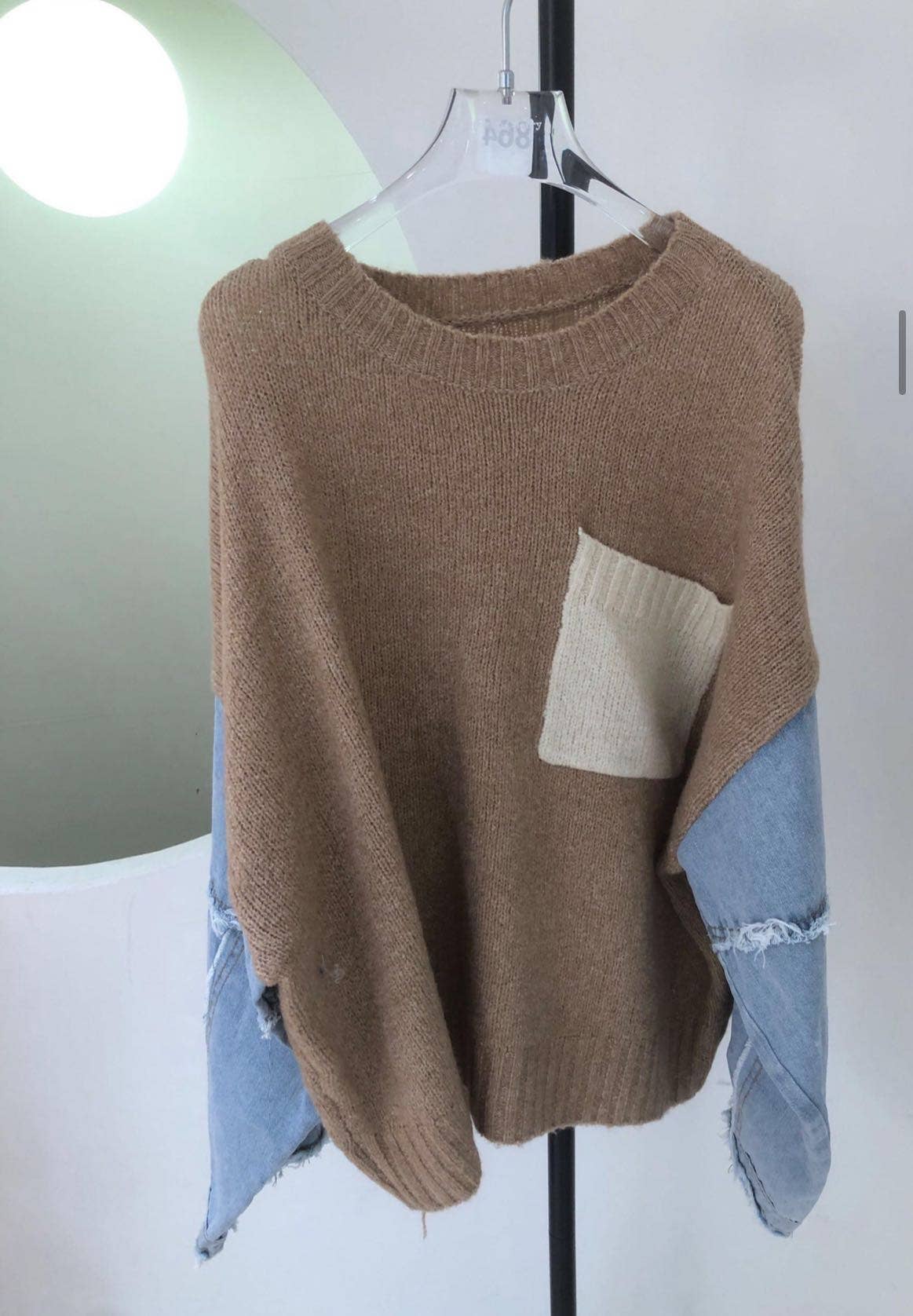 Denim sleeve knit sweater in 3 Colors