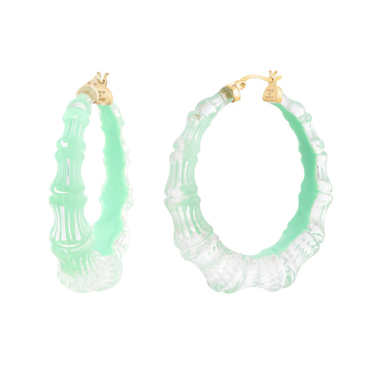 2" Illusion Bamboo Hoop Earrings in Mint Green
