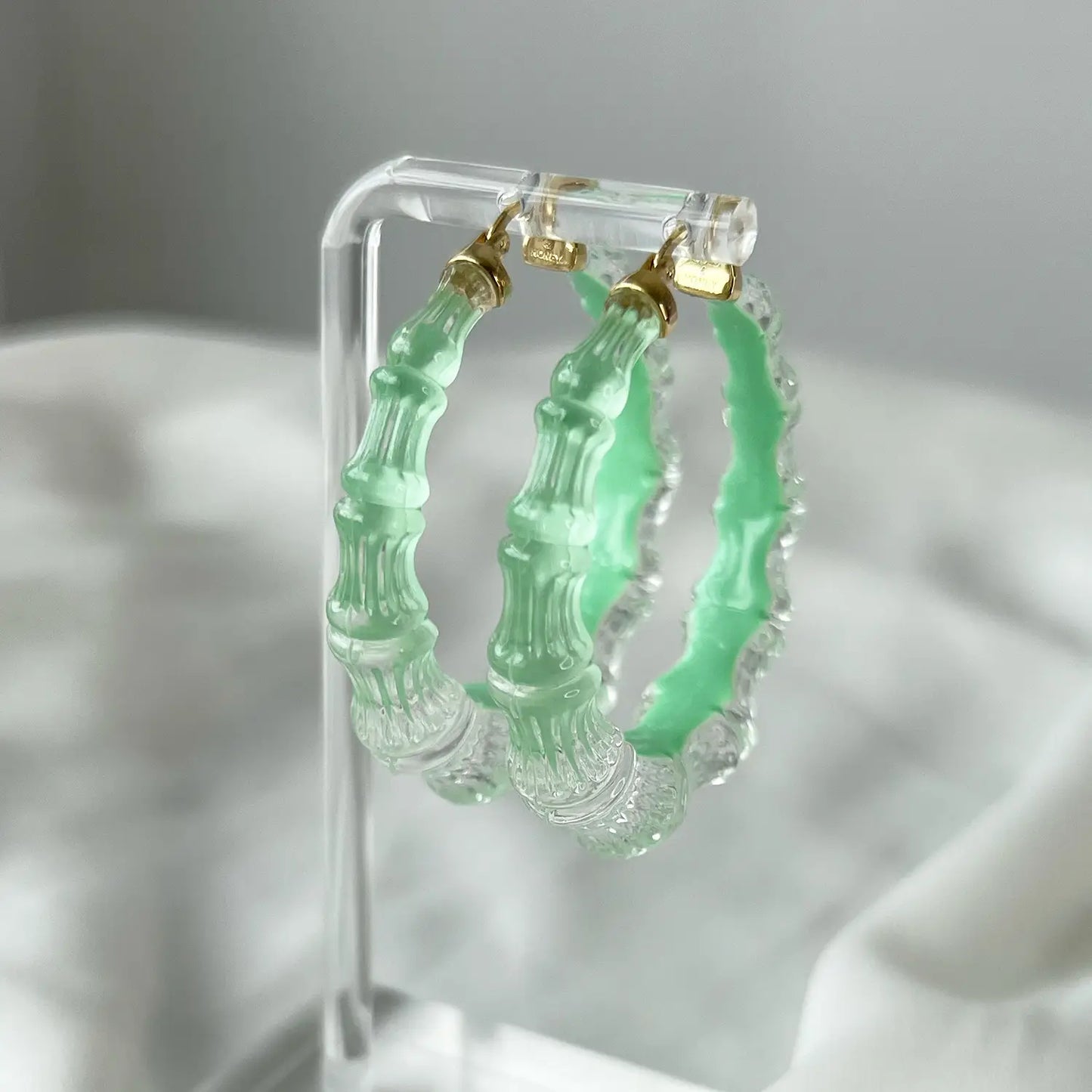 2" Illusion Bamboo Hoop Earrings in Mint Green