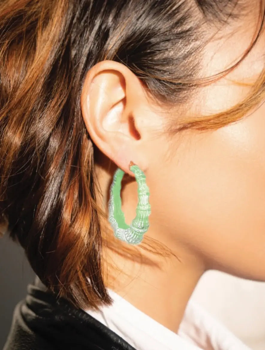 2" Illusion Bamboo Hoop Earrings in Mint Green
