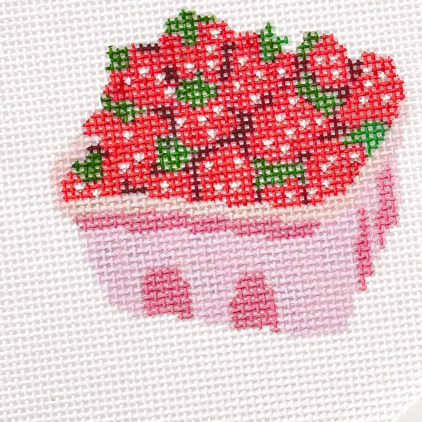 Strawberry Basket Needlepoint Canvas 18 Mesh 4” Design, Summer Strawberries Needlepoint Canvas modern Hand Painted