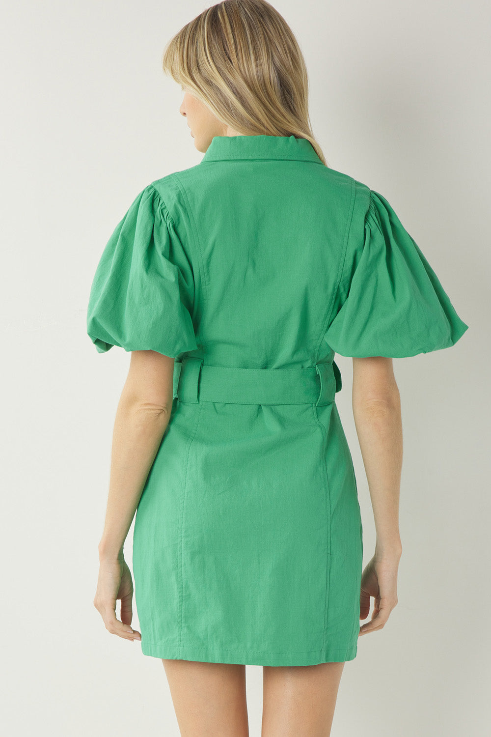 Belted Button Up Green Dress