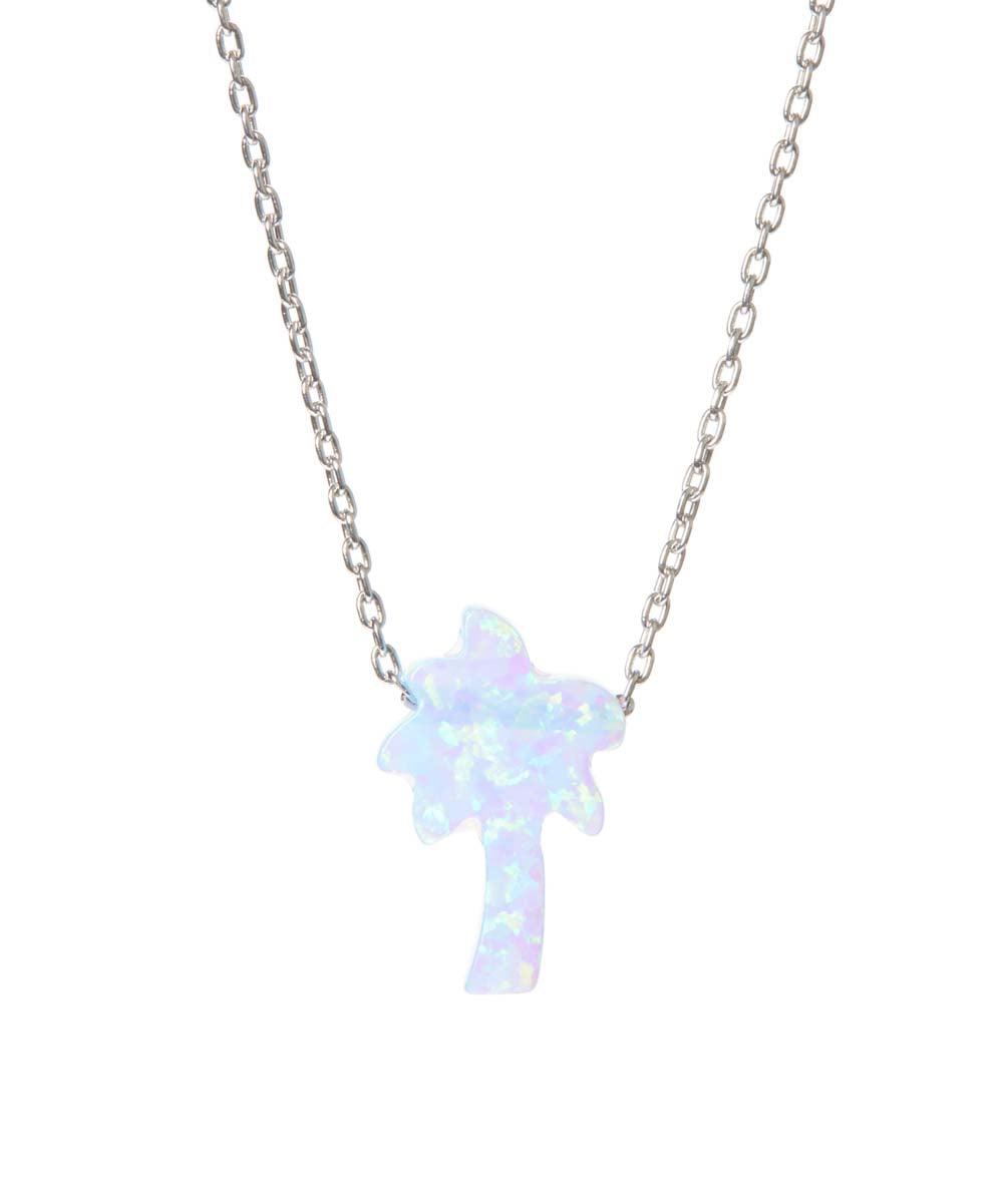 Blue Opal Palm Tree Necklace with Silver Chain