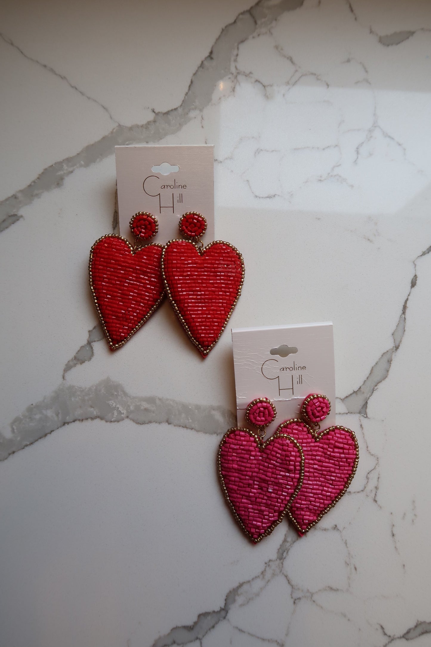 Lovely Heart Beaded Earring Hot Pink