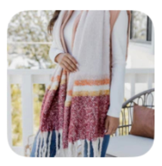 Wrapped up Burgundy, Mustard and Orange Scarf