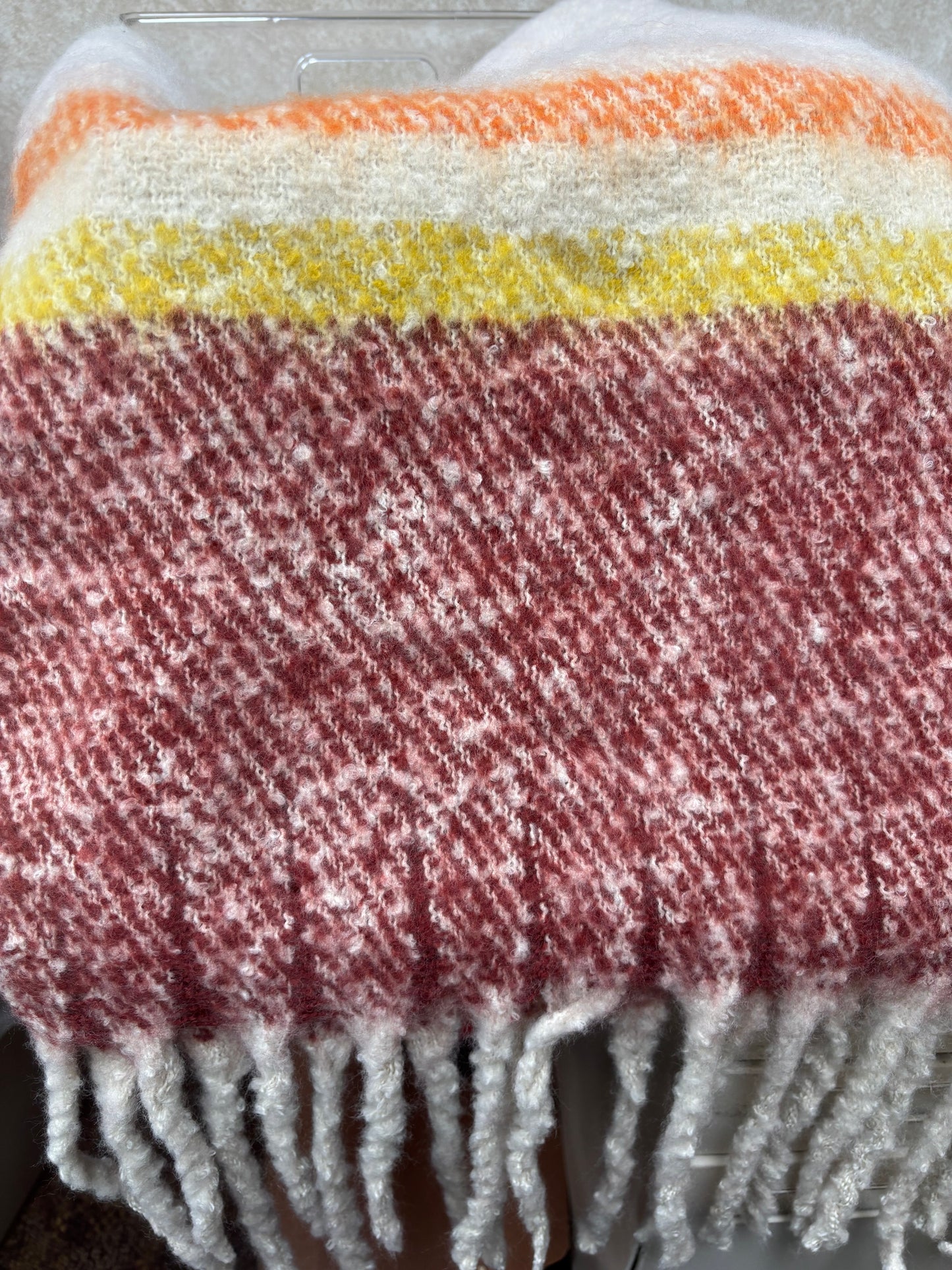 Wrapped up Burgundy, Mustard and Orange Scarf