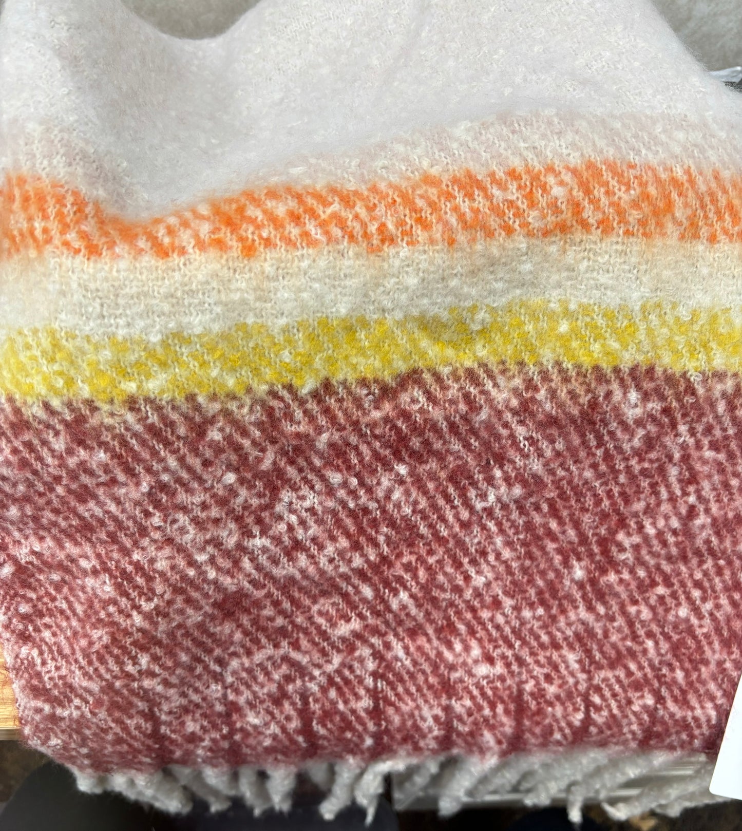 Wrapped up Burgundy, Mustard and Orange Scarf