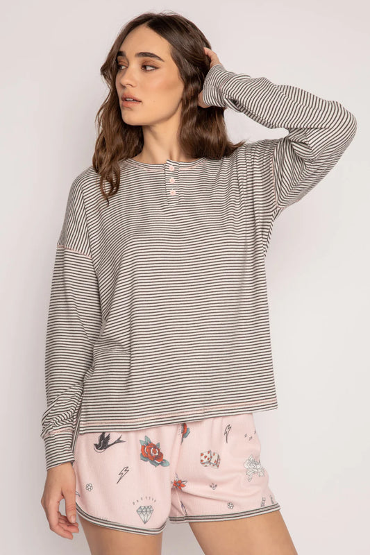 Livin on the Edge Long Sleeve Stripe Pajama Top