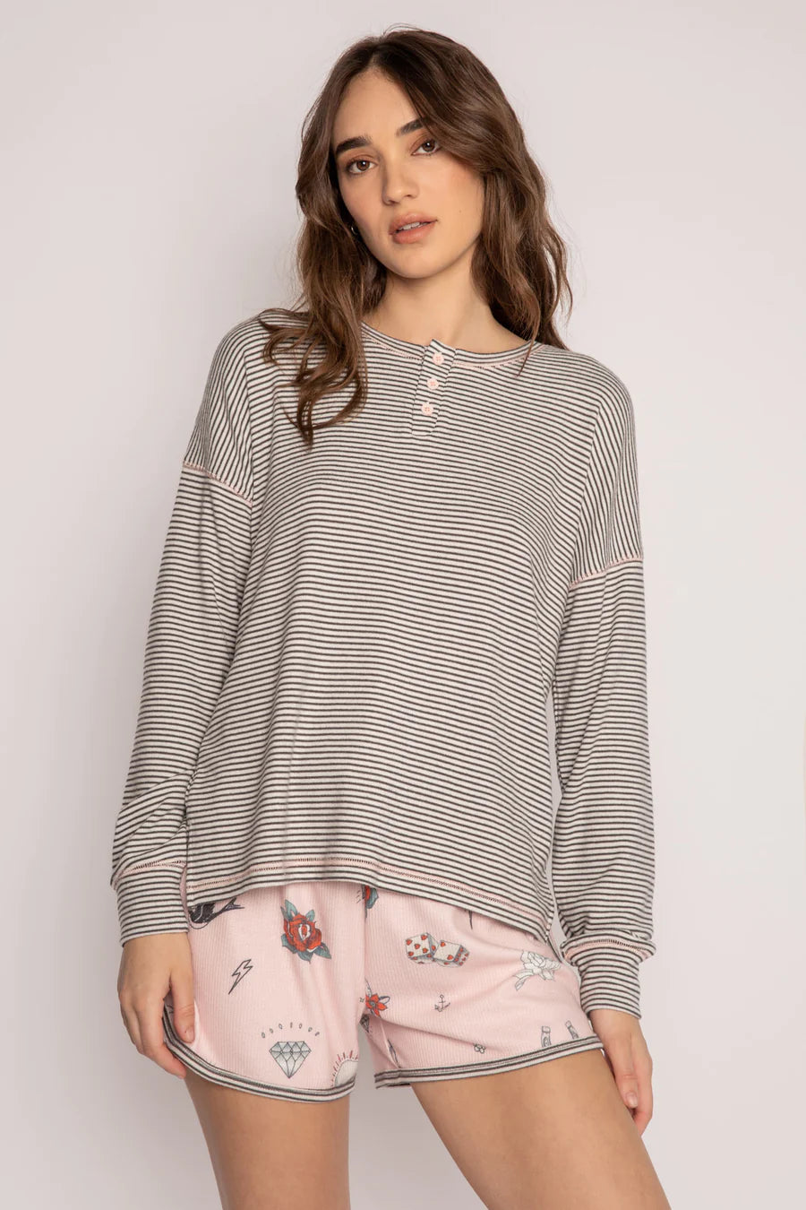 Livin on the Edge Long Sleeve Stripe Pajama Top