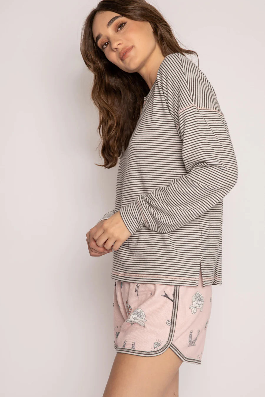Livin on the Edge Long Sleeve Stripe Pajama Top