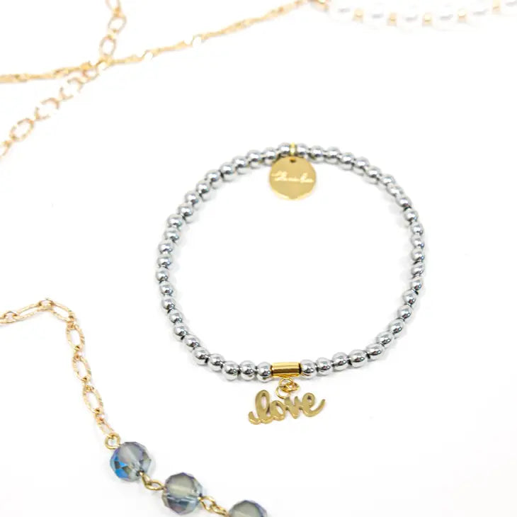 Silver Beaded Love Bracelet