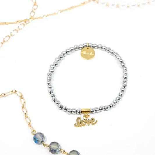 Silver Beaded Love Bracelet