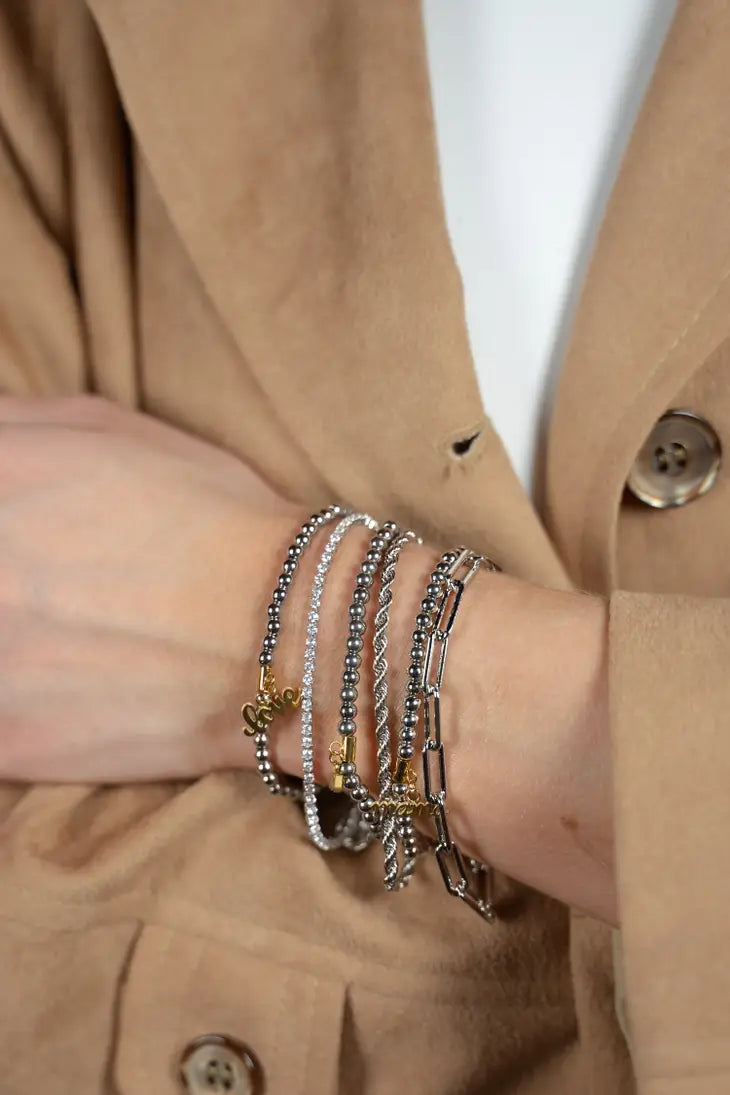 Silver Beaded Love Bracelet
