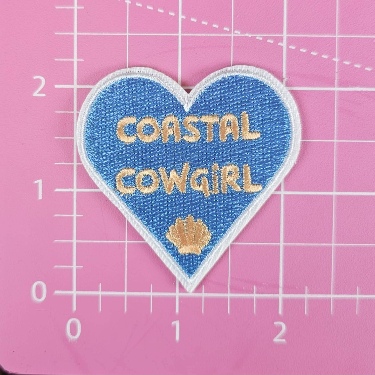 Blue Coastal Cowgirl Heart w/ Seashell Iron On Patch
