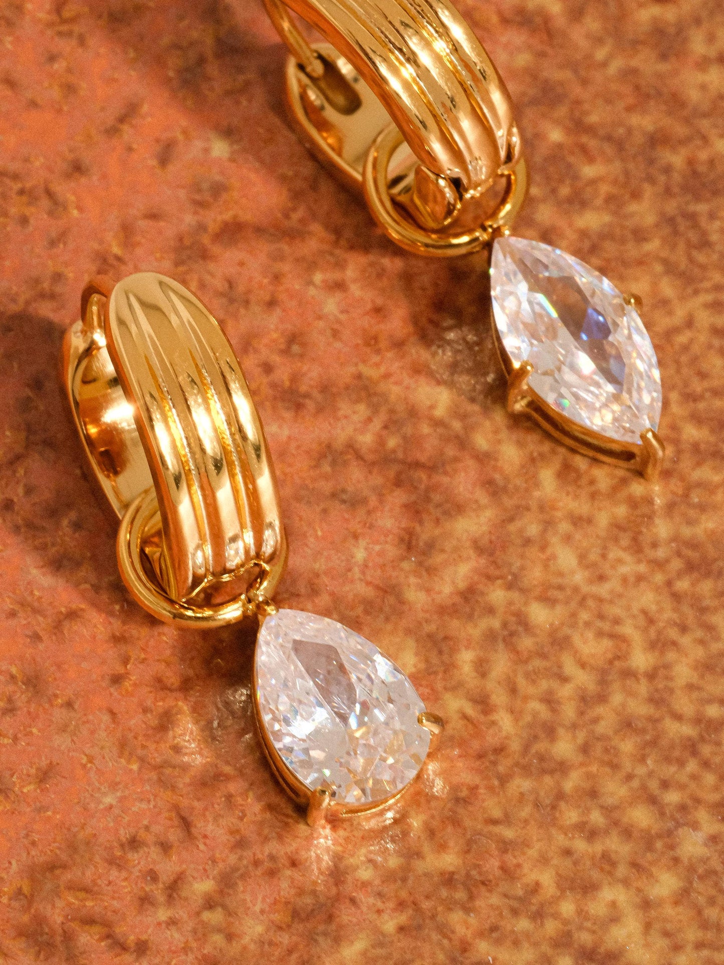 Saffron 18K Gold Non-Tarnish Teardrop CZ Mismatch Earrings