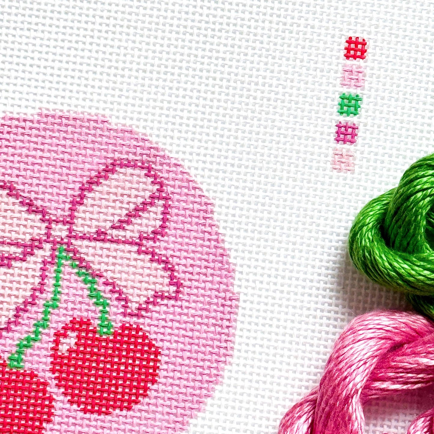 Cherry Bow Needlepoint Canvas, 13 Mesh, Beginner Needlepoint Round, Needlepoint Ornament, Needlepoint Coquette