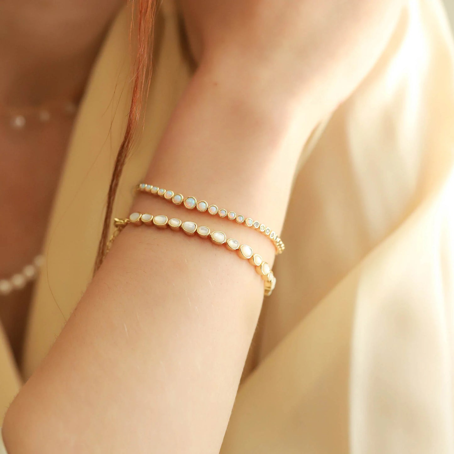 Bezel Set Mother of Pearl Tennis Bracelet