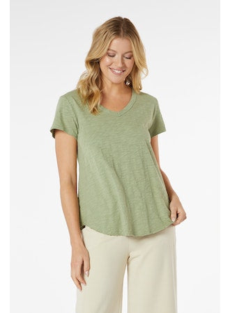 V-Neck T-Shirt with Curve Hem