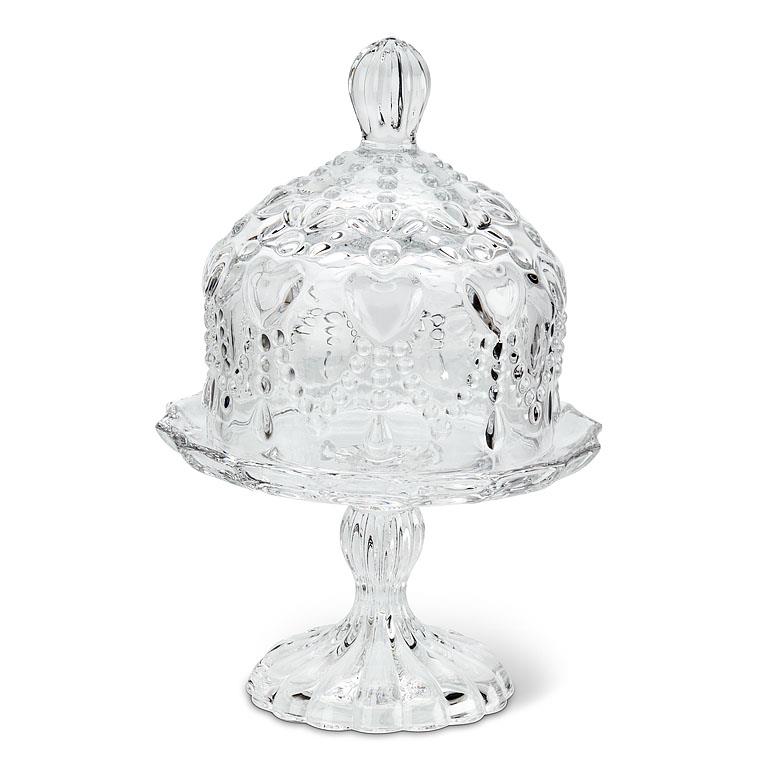 Small Covered Pedestal Plate w/Hearts-6"H