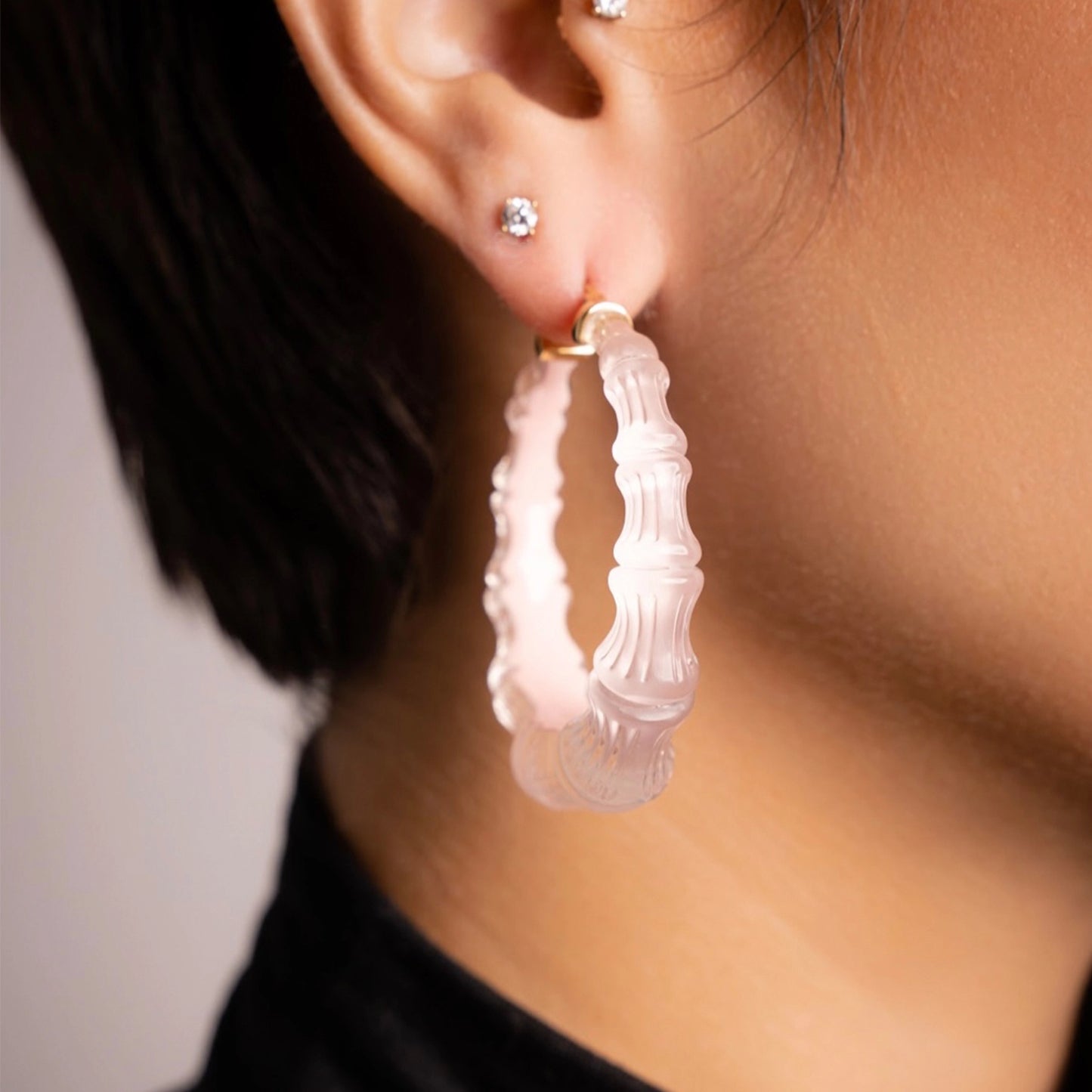 2" Illusion Bamboo Hoop Earrings in Ballerina Slipper