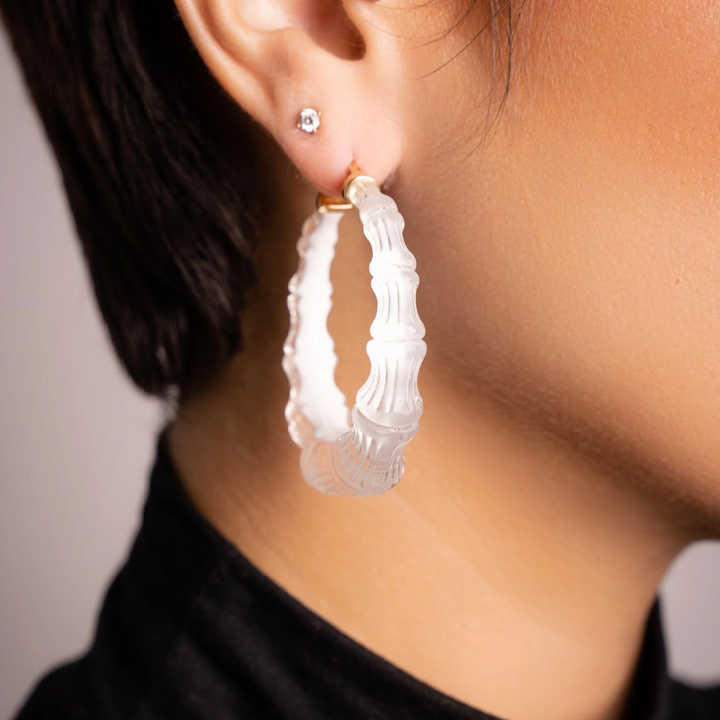 2" Illusion Bamboo Hoop Earrings in Dove