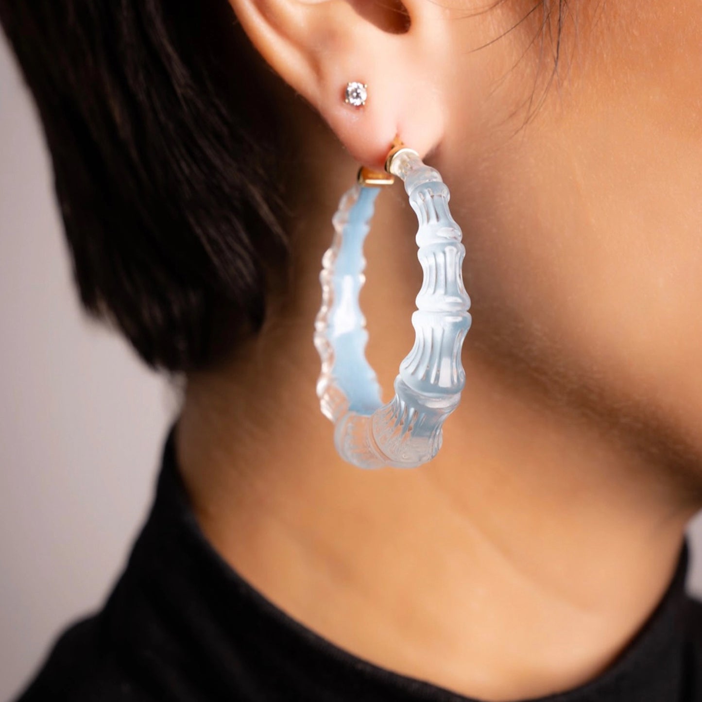 2" Illusion Bamboo Hoop Earrings in Ice Blue