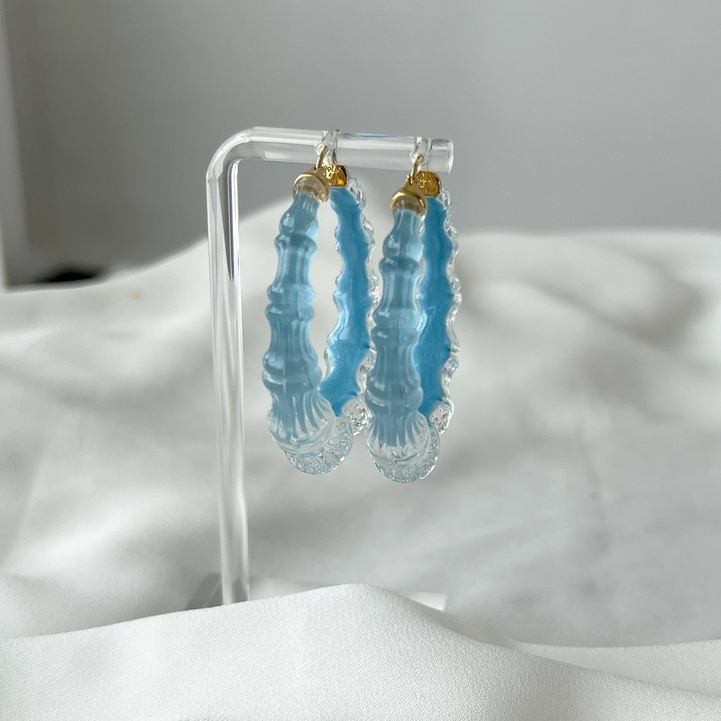 2" Illusion Bamboo Hoop Earrings in Ice Blue