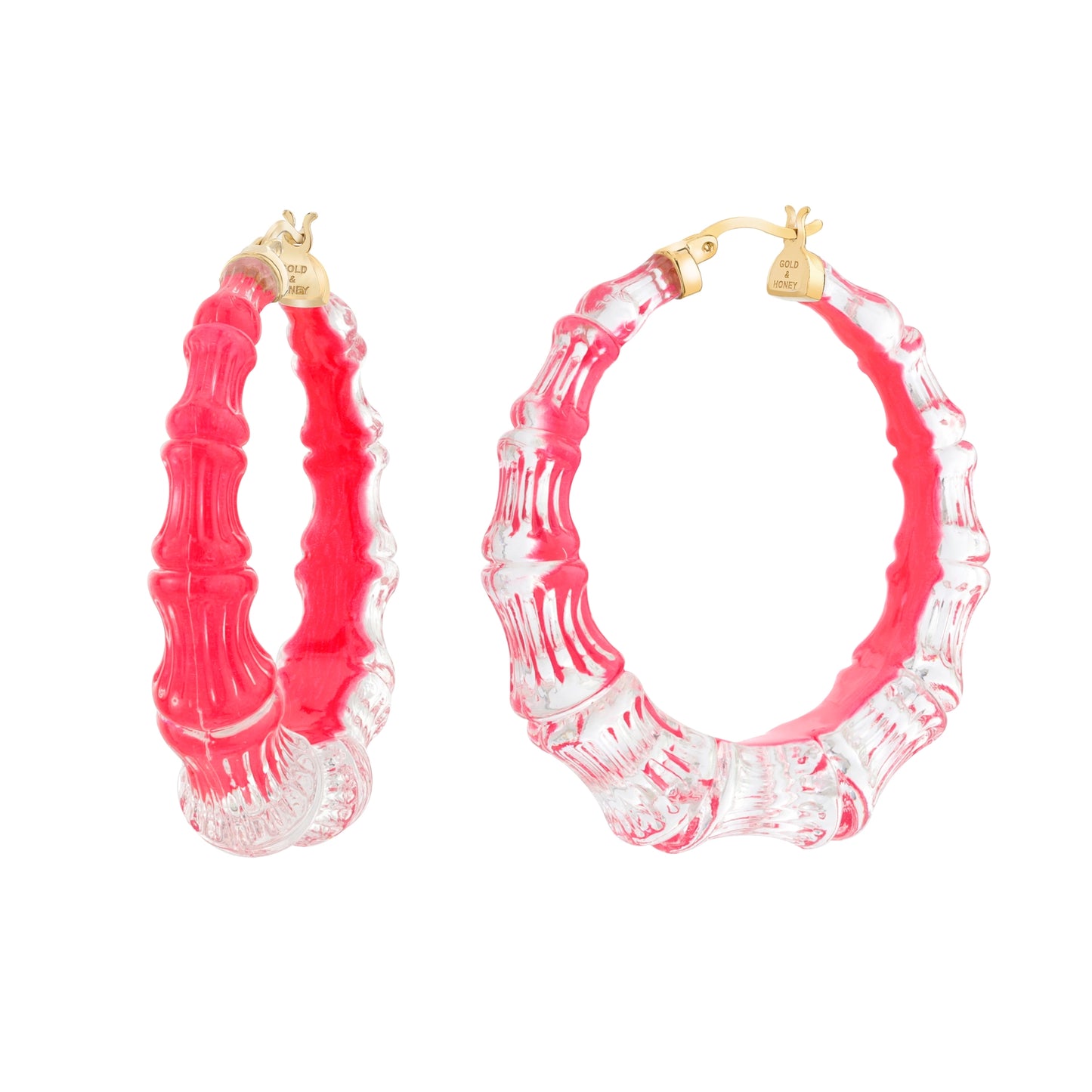 2" Illusion Bamboo Hoop Earrings in Pink Peacock