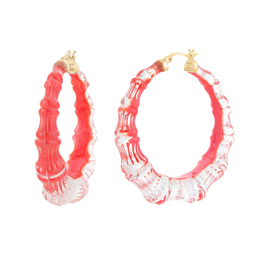 2" Illusion Bamboo Hoop Earrings in Watermelon