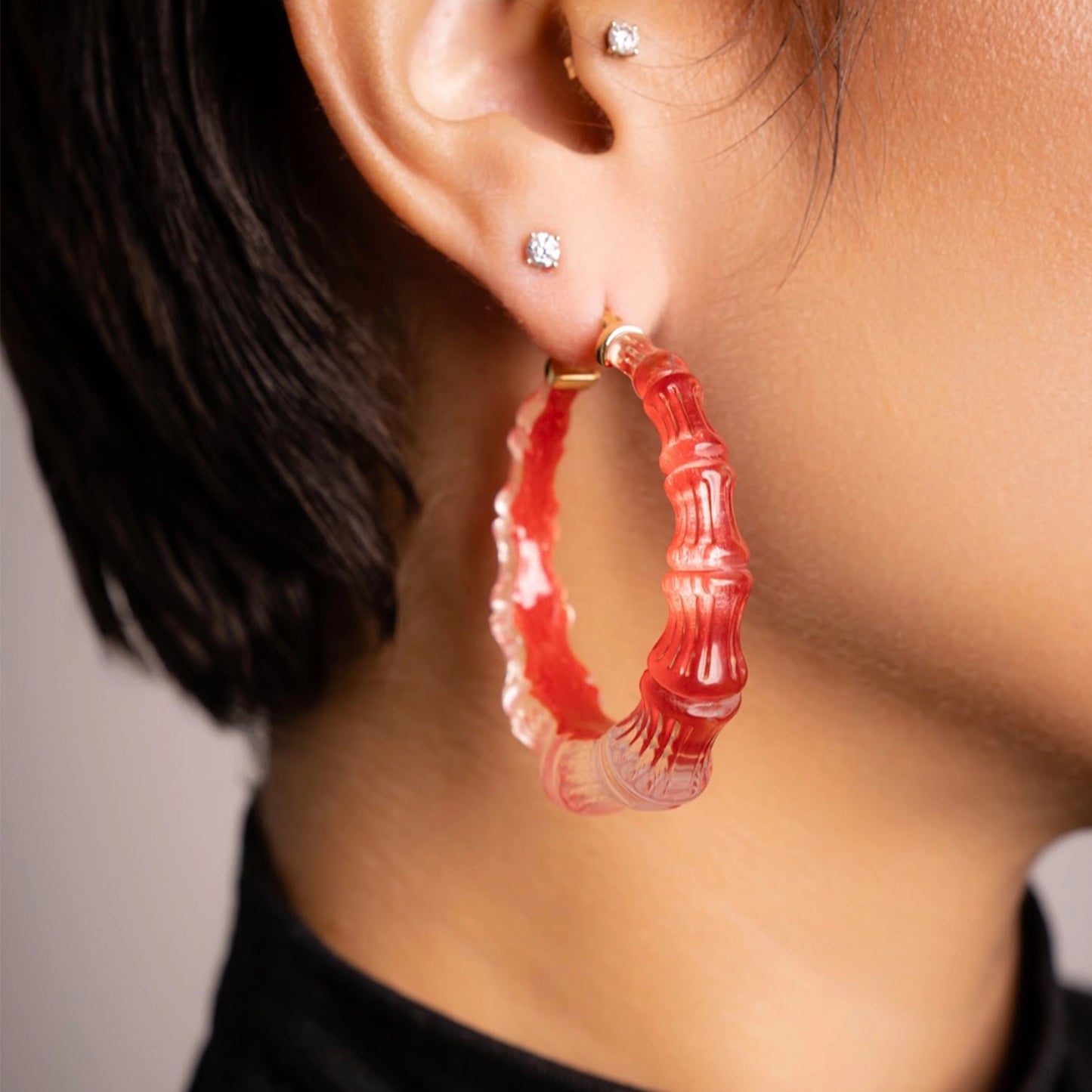 2" Illusion Bamboo Hoop Earrings in Watermelon