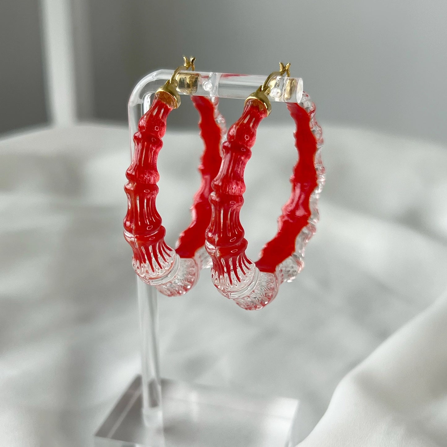 2" Illusion Bamboo Hoop Earrings in Watermelon