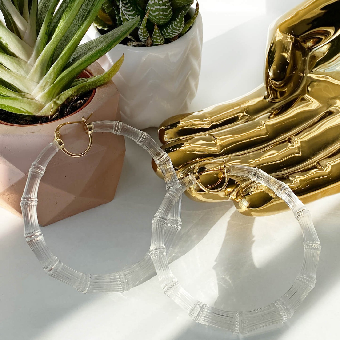 3" Clear Bamboo Hoop Earrings