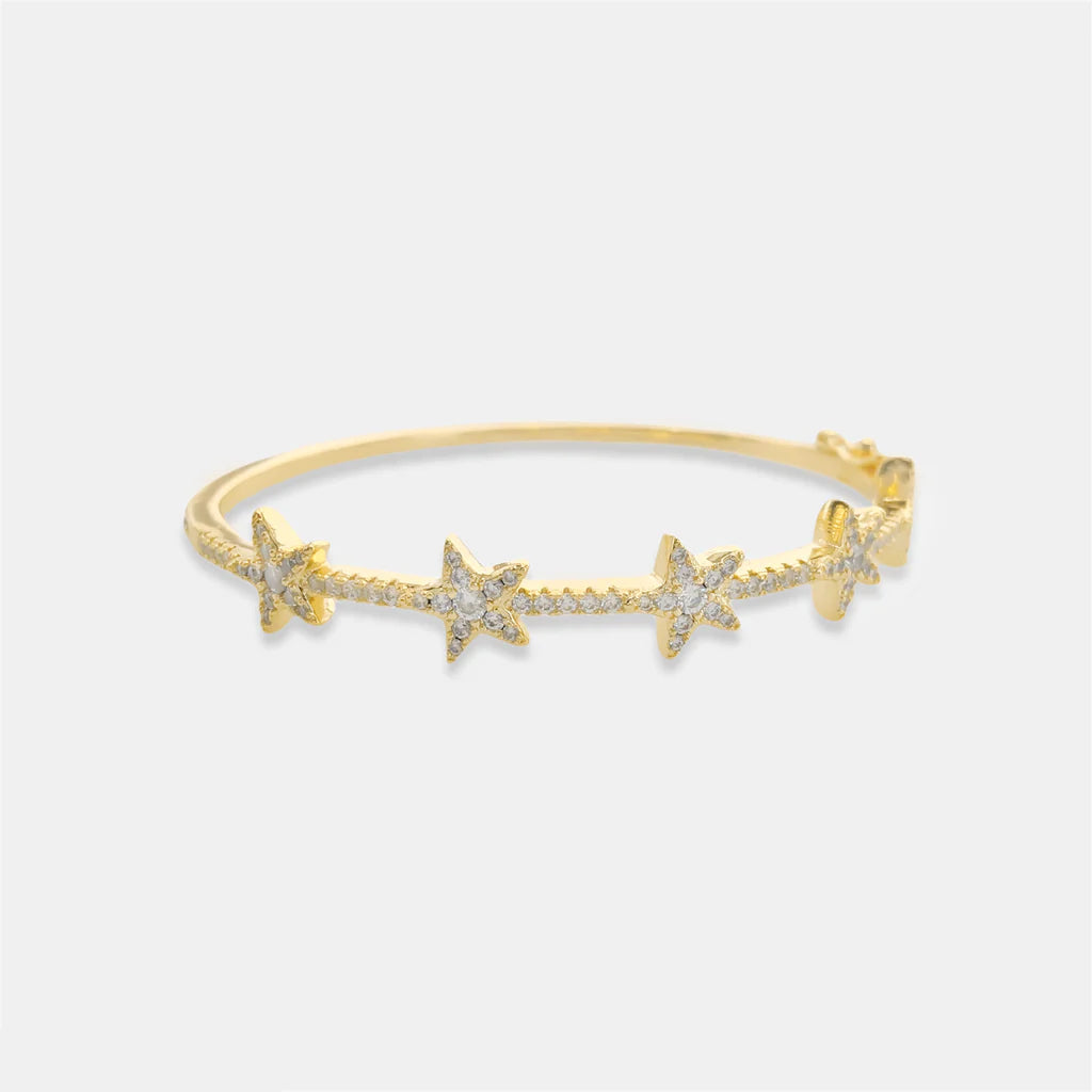 Cubic Zirconia Star Bangle Bracelet in Gold or Silver