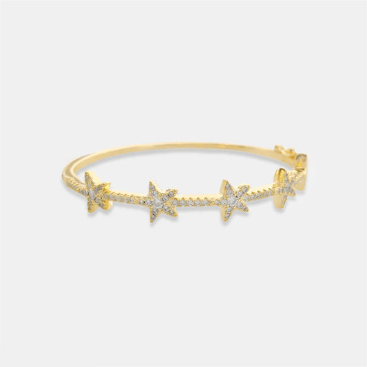 Cubic Zirconia Star Bangle Bracelet in Gold or Silver