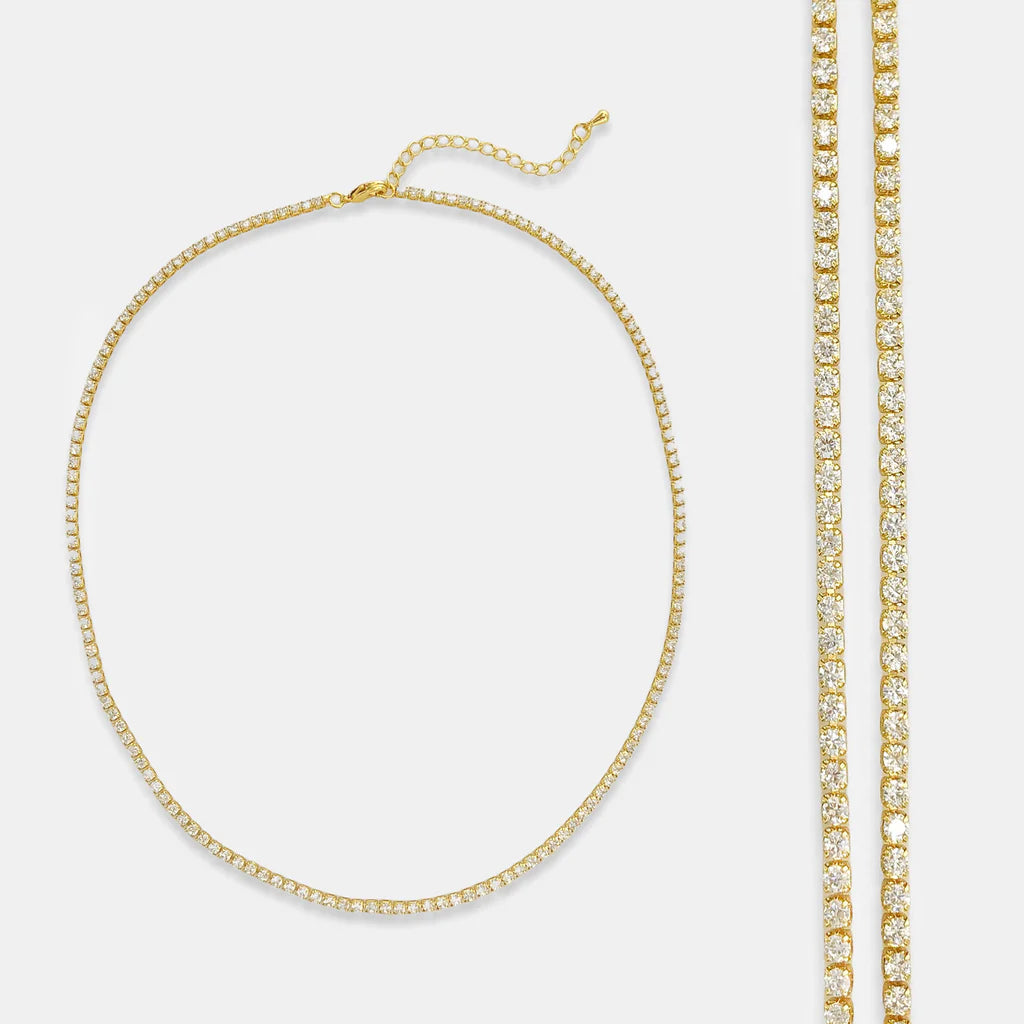 16" Full CZ Stones with Prong Setting Chain Necklace in Gold or Silver