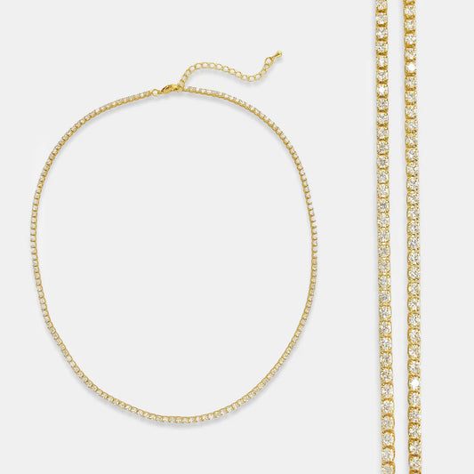 16" Full CZ Stones with Prong Setting Chain Necklace in Gold or Silver