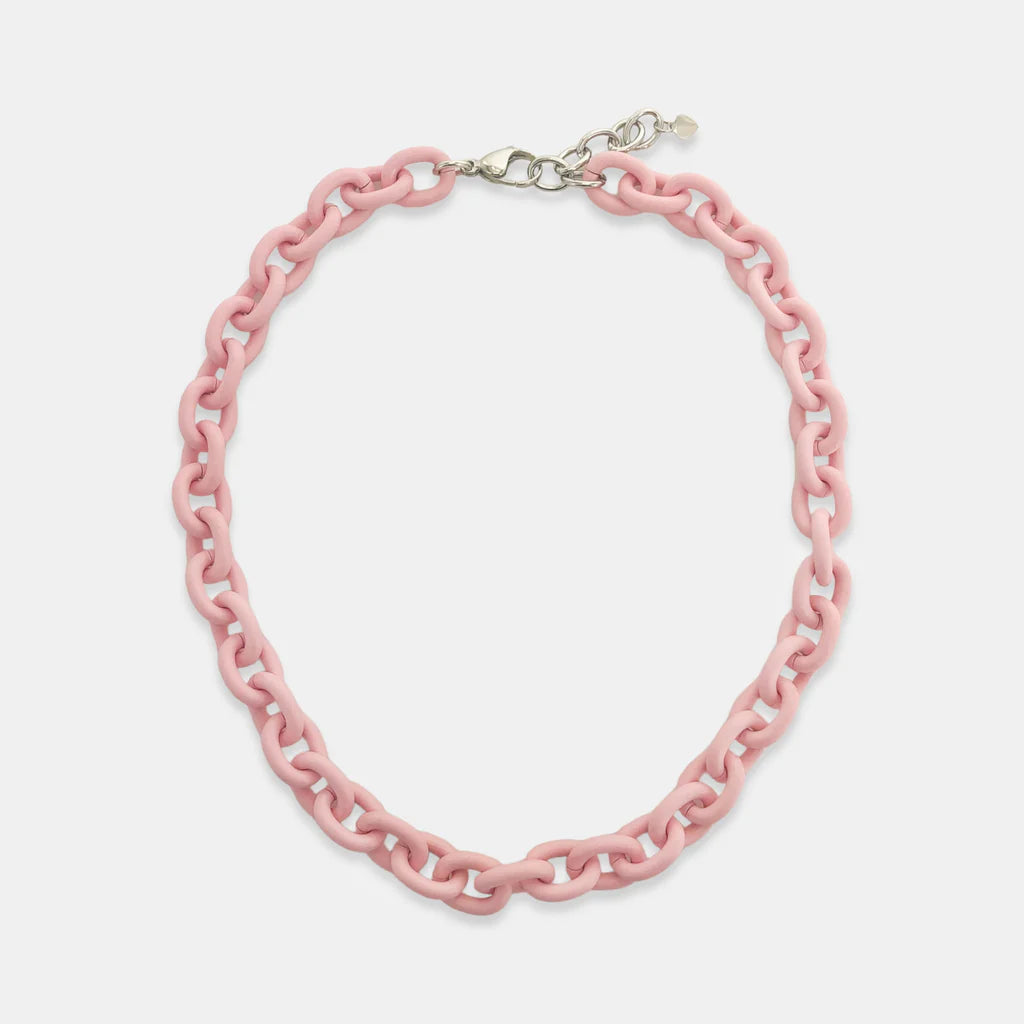 Enamel Oval Chain Necklace in Latte or Pink