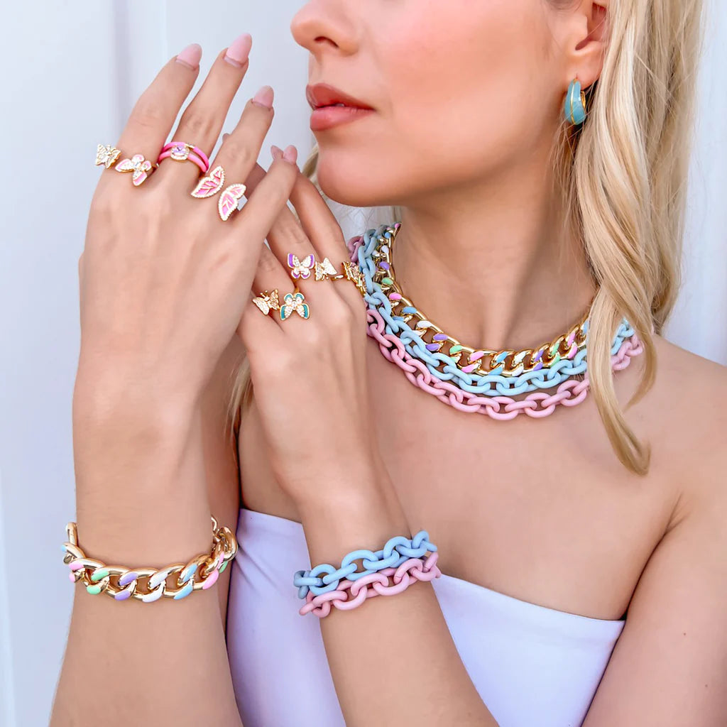 Enamel Oval Chain Necklace in Latte or Pink