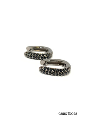 Ali elongated petite hoop Earrings, Gun metal, Jet