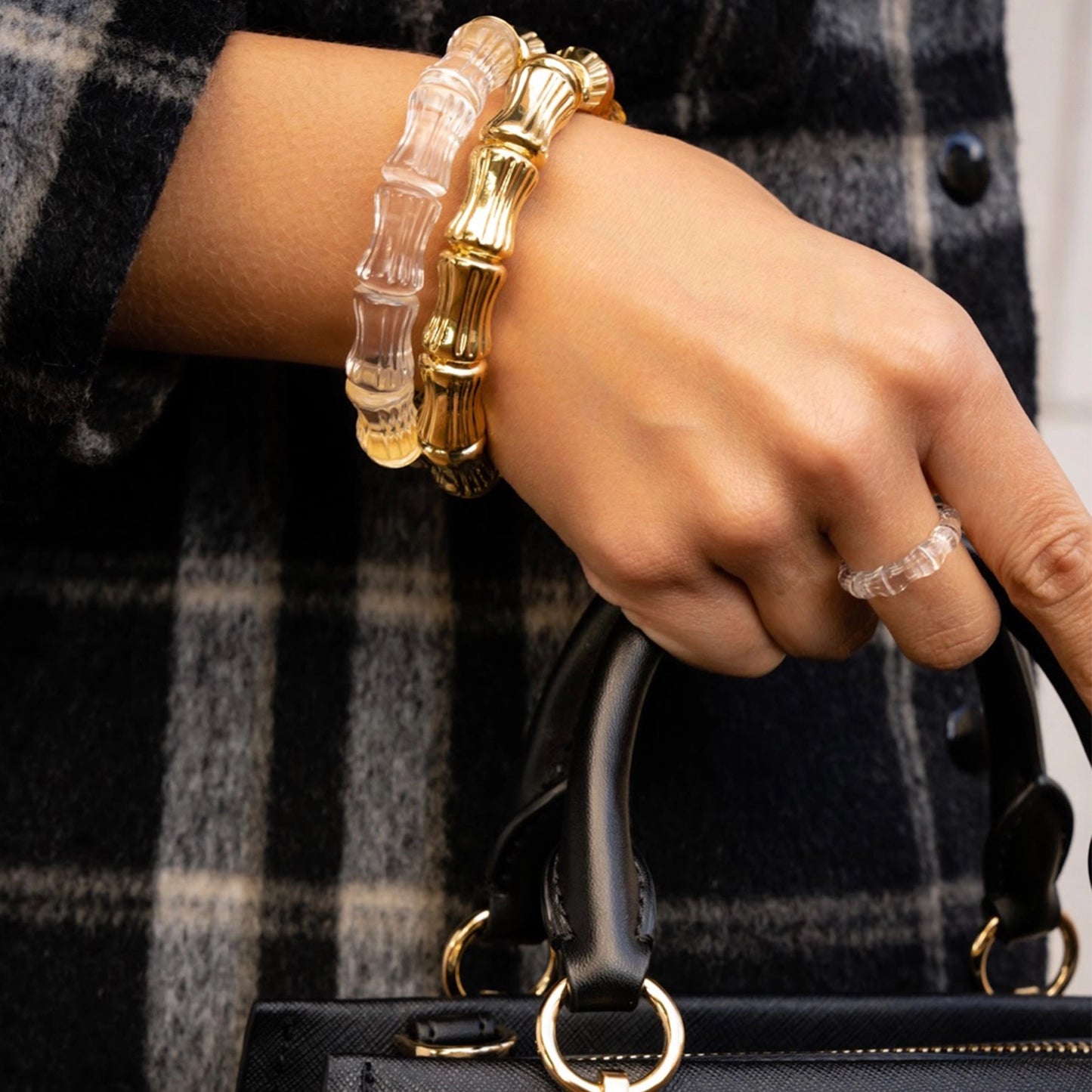 Bamboo Bangle Bracelet in Clear & Gold
