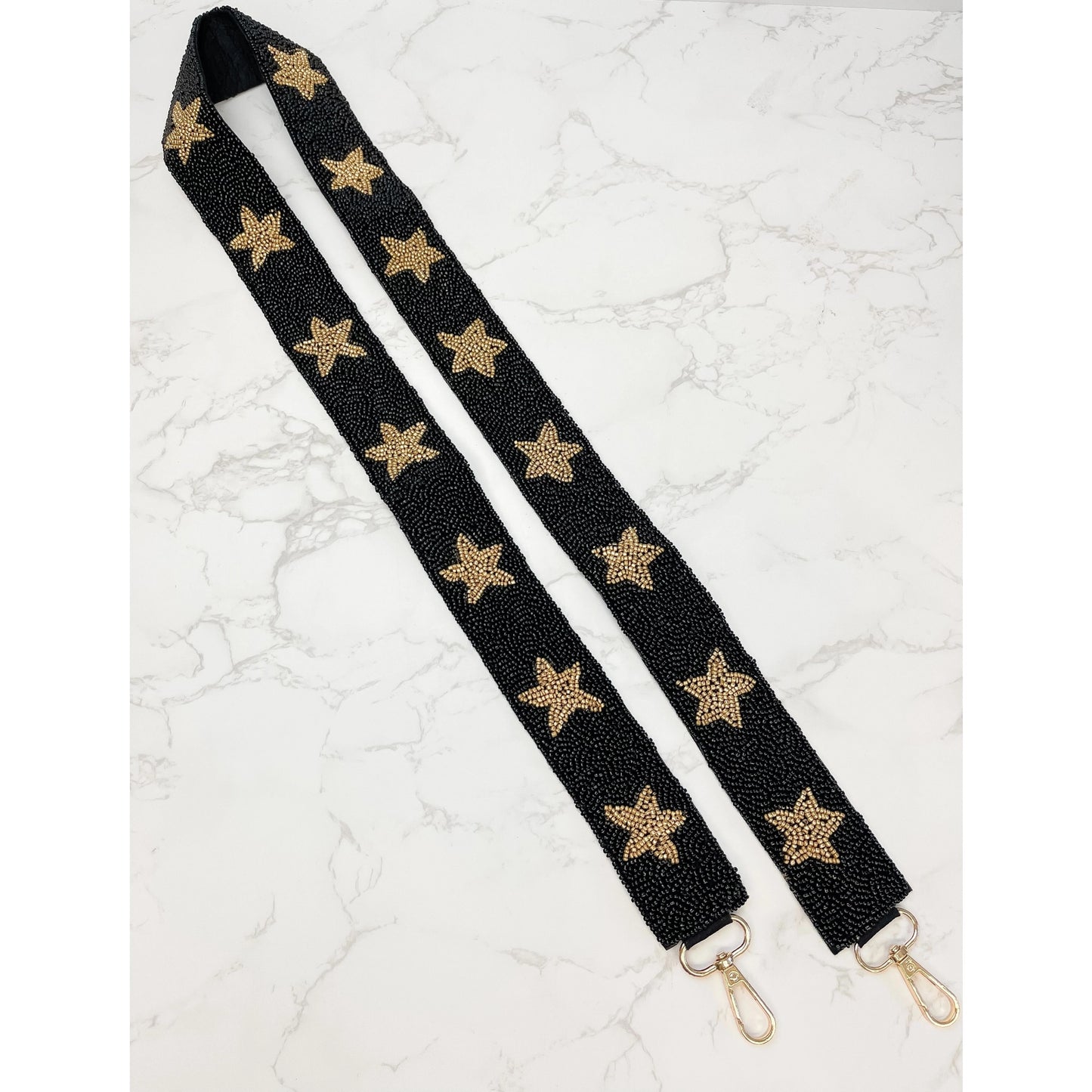 Beaded Purse Strap - Gold & Black Stars