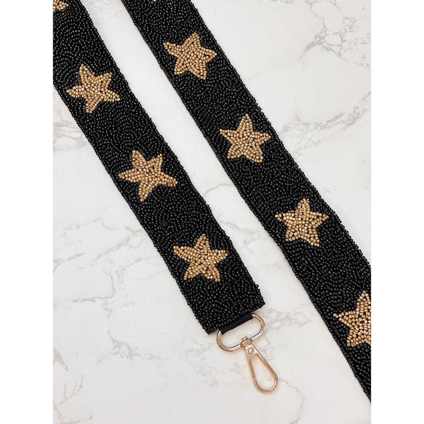 Beaded Purse Strap - Gold & Black Stars