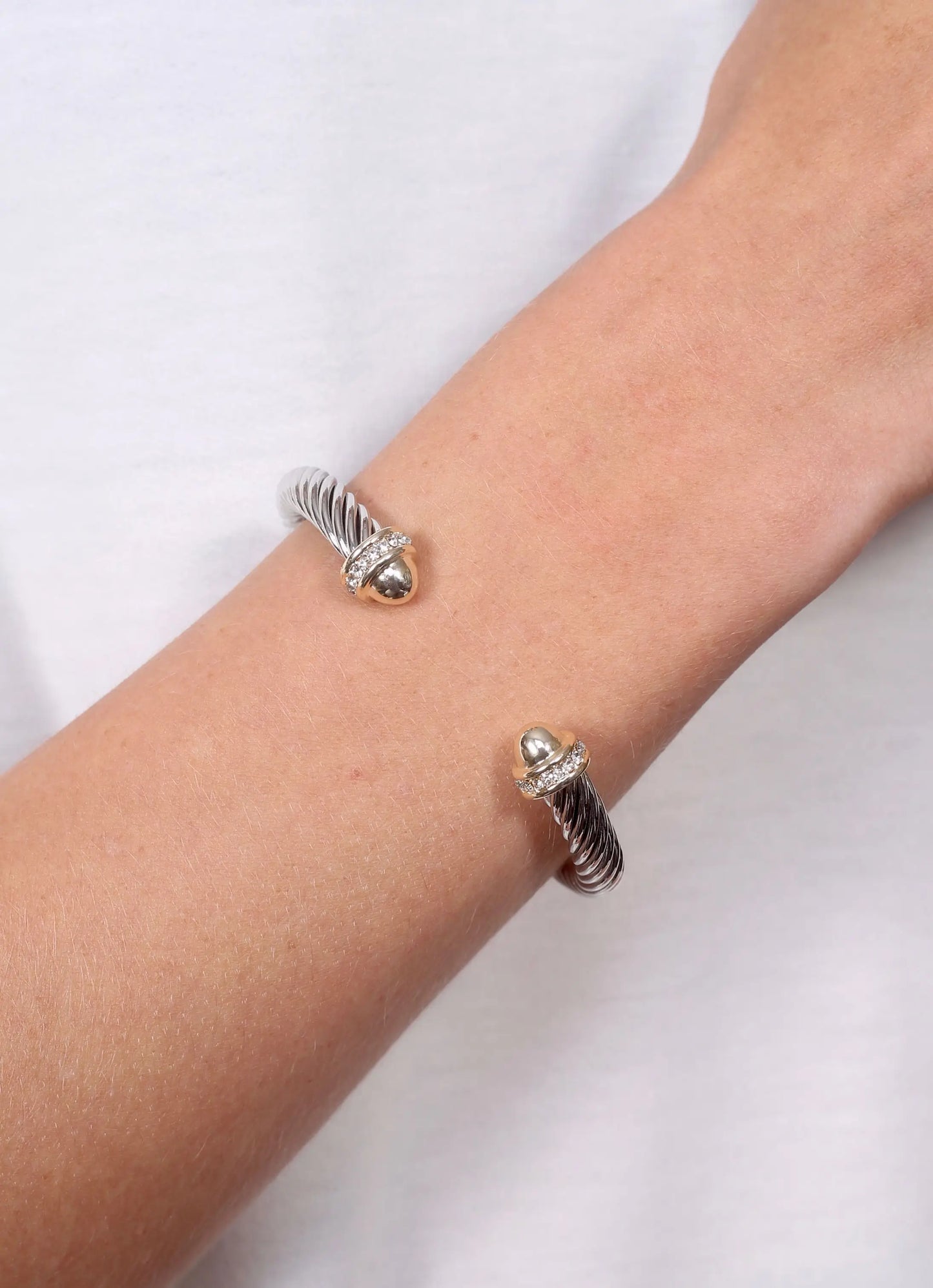 Becks CZ Accent Two Tone Cable Bracelet Silver