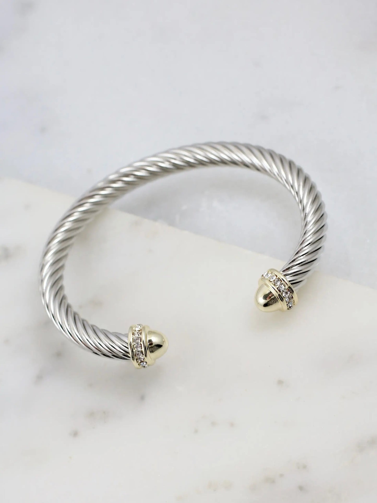 Becks CZ Accent Two Tone Cable Bracelet Silver