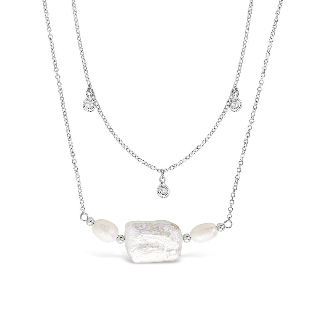 Bezel CZ and Pearl Layered Necklace