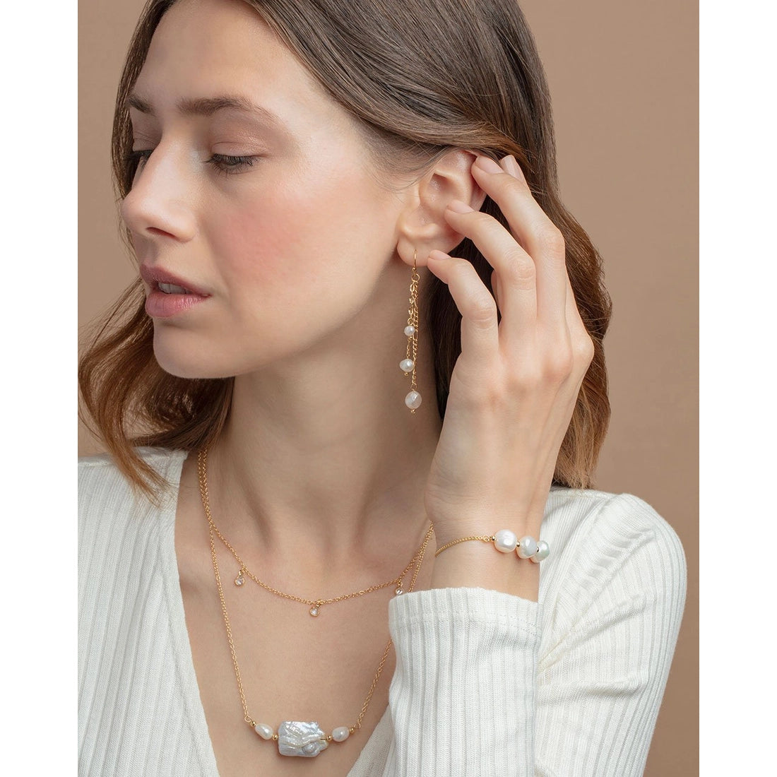 Bezel CZ and Pearl Layered Necklace