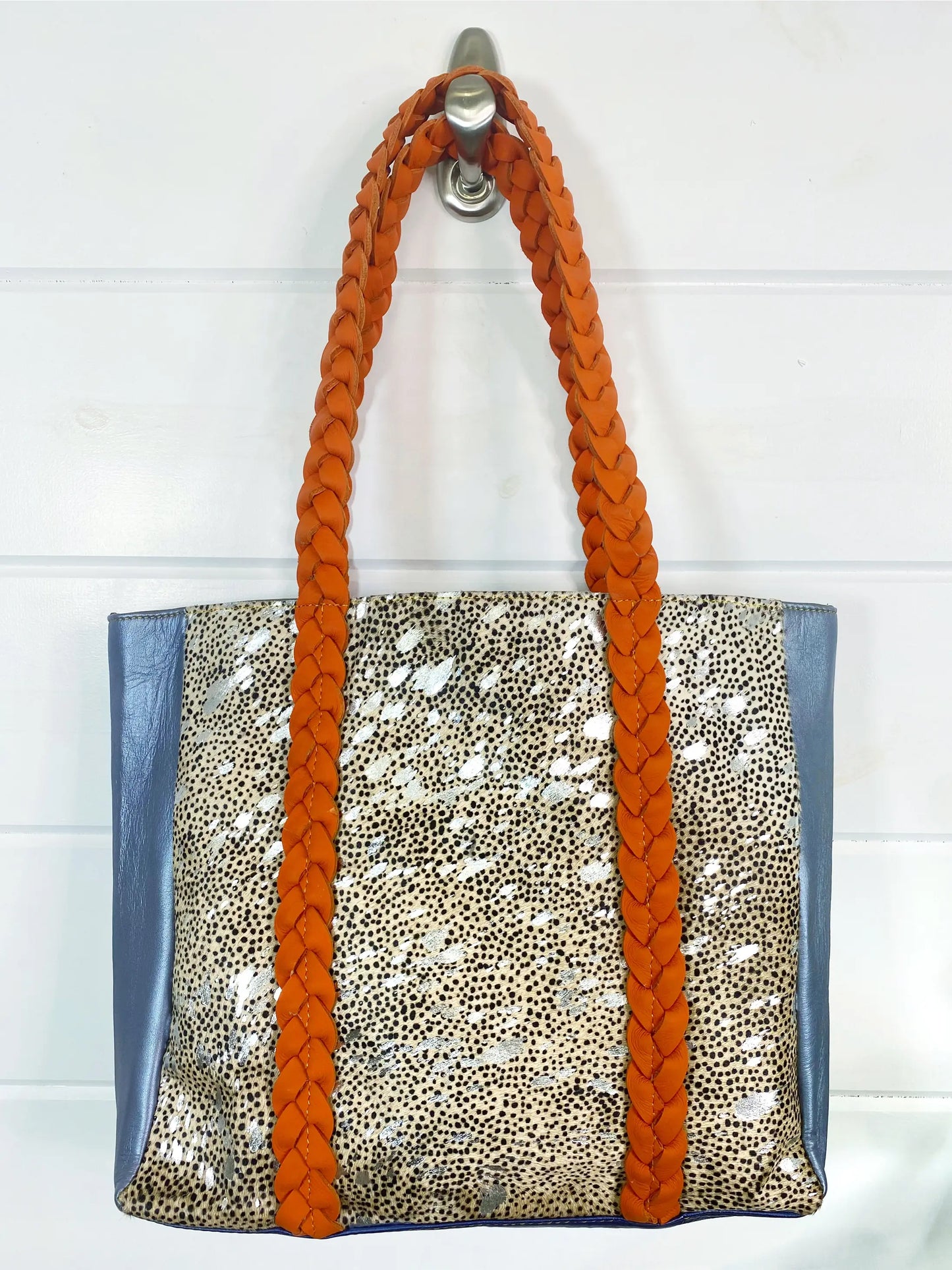 Joli Leather Hair on Hide Braided Handle Tote Bag Purse